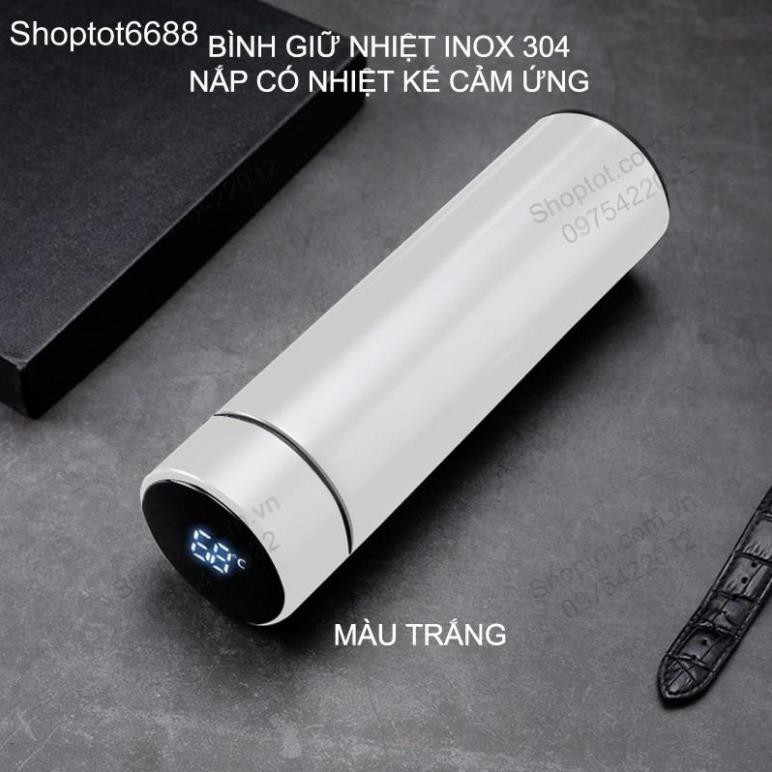 BÌNH GIỮ NHIỆT 2 LỚP 480ML NẮP CÓ NHIỆT KẾ CẢM ỨNG, BẰNG INOX 304 CAO CẤP NC480 (Kho hàng Hà Nội)