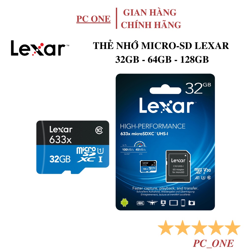 Thẻ nhớ Micro SD Lexar 32GB - 64GB - 128GB Hàng chính hãng