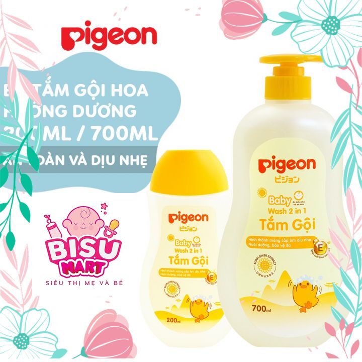 Combo Tắm gội Pigeon, Sữa tắm gội toàn thân 2 In 1 (Bộ 2 chai 200ml-700ml)