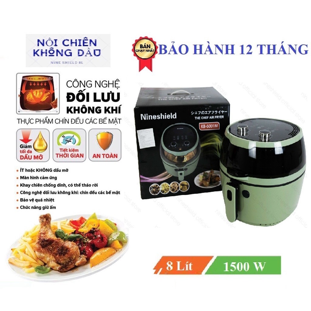 Nồi Chiên Không Dầu NINESHIELD Dung Tích 8L/ 10L/ 10,5L Chiên Cả Con Gà