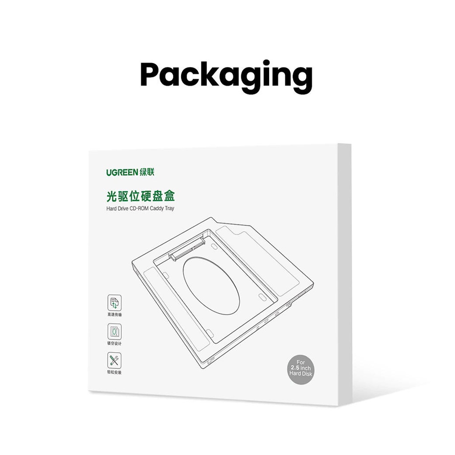 Khay Ổ cứng Laptop (Caddy Bay) mỏng Ugreen 70657 - Hàng Chính Hãng Bảo Hành 18 tháng