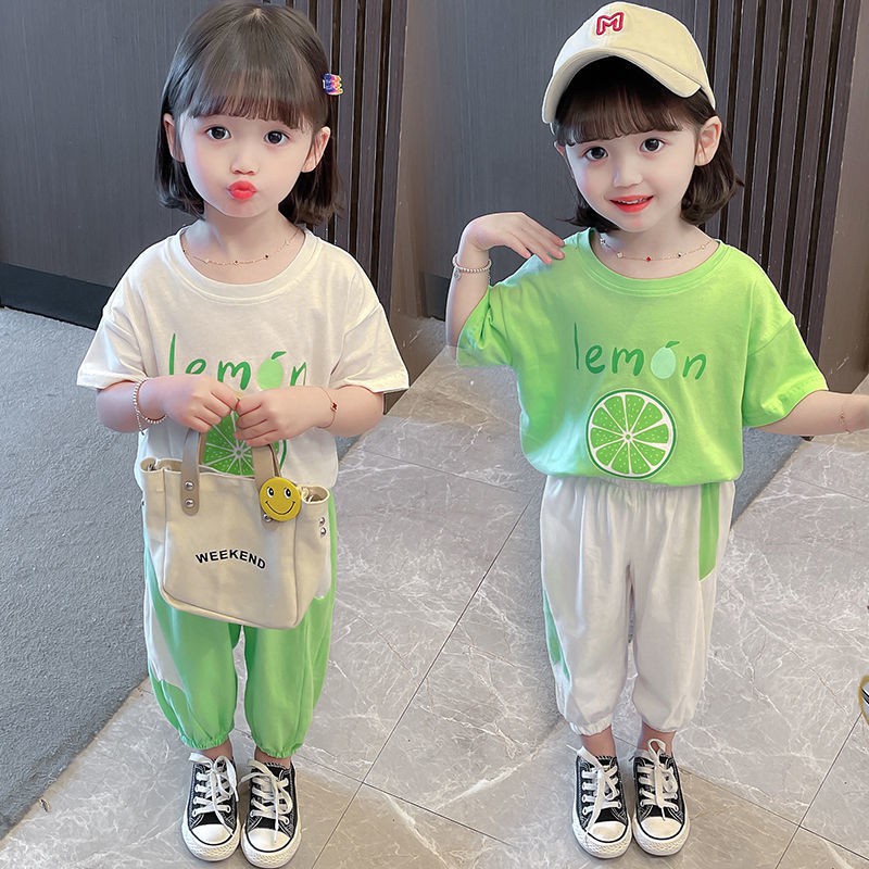 Children's clothing girls summer clothing net red suit 2021 Korean version of the female baby short-sleeved western style two-piece children's summer clothes