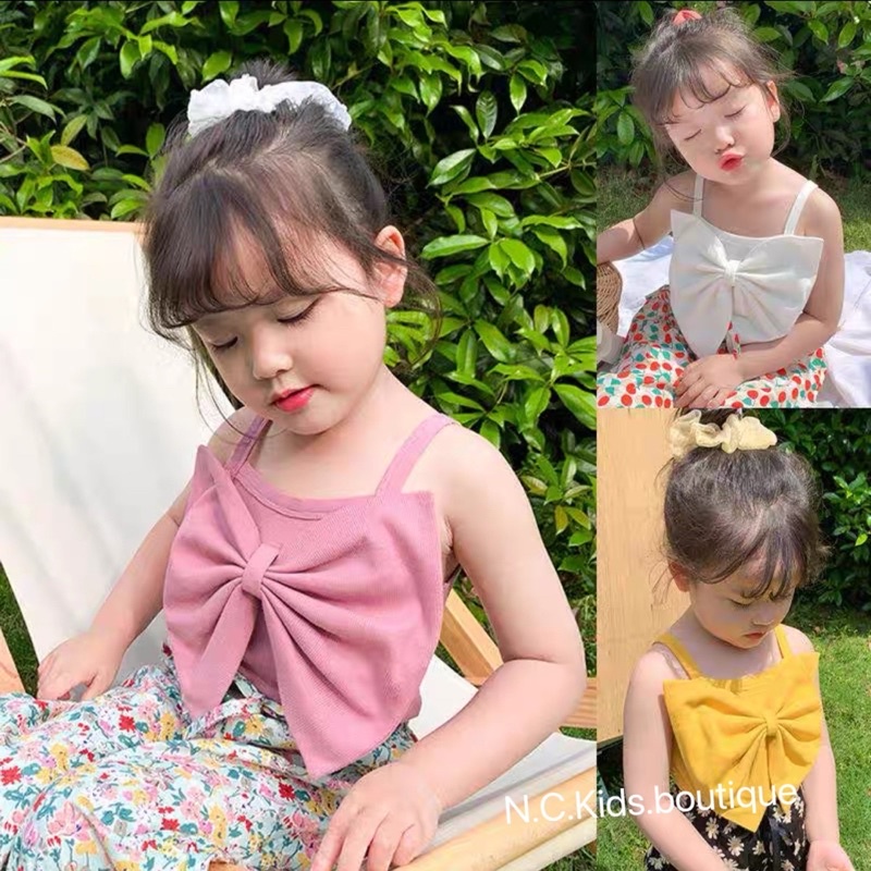 Set bộ rum áo nơ 2 dây quần hoa cho bé gái