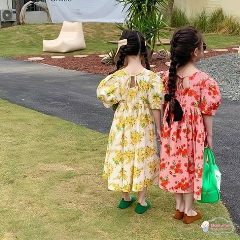 Đầm Công Chúa Tay Phồng Ngắn In Hoa Thời Trang Mùa Hè Cho Bé Gái