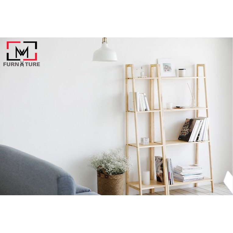 Kệ sách gỗ lắp ráp 4 tầng màu gỗ MW FURNITURE - Nội thất trang trí - size 34x35.5x150cm