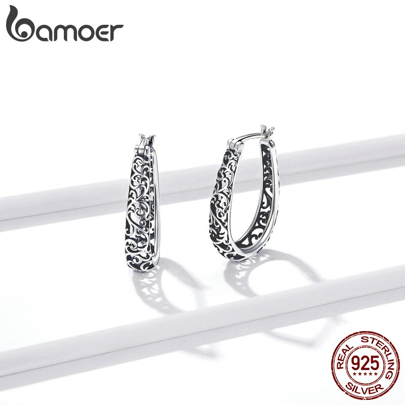 Khuyên tai dáng tròn BAMOER BSE466 bạc 925 nhân tạo cho phái nữ