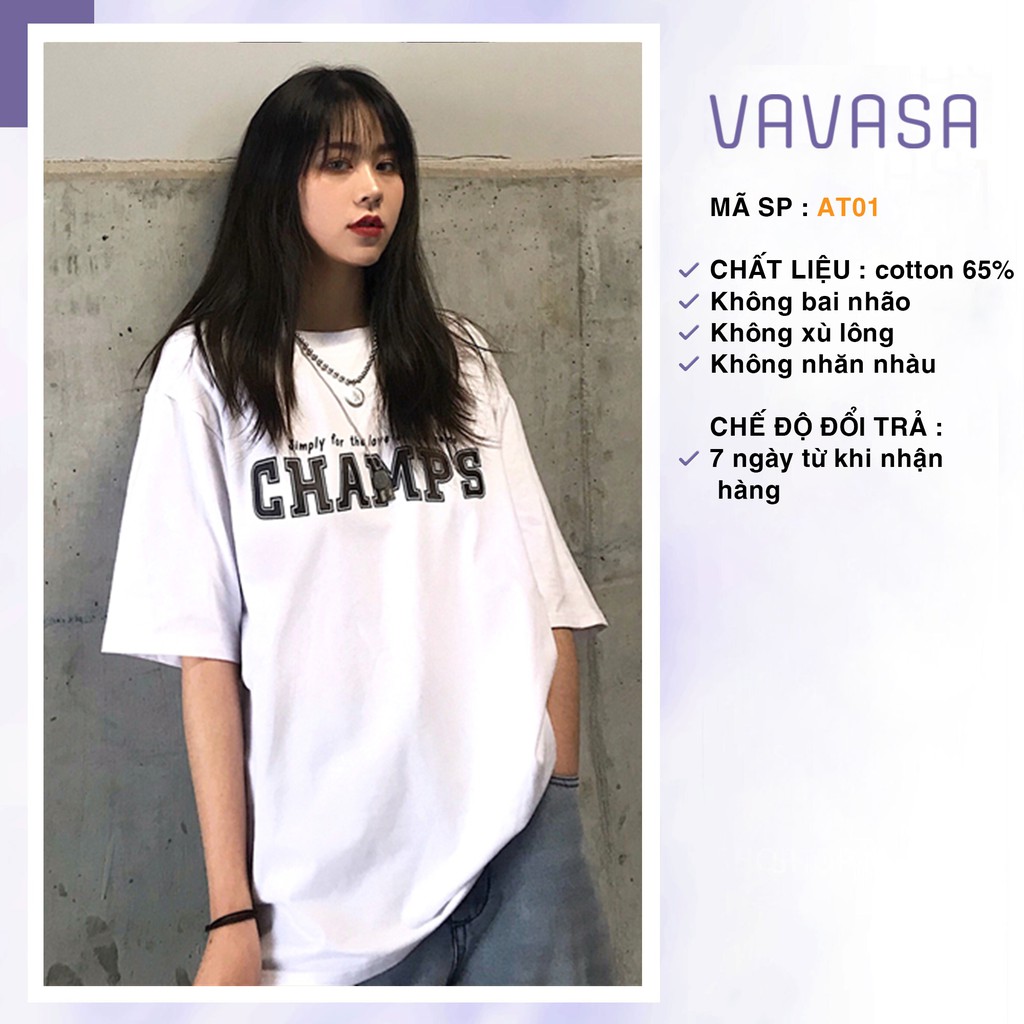 Áo thun nữ áo phông nữ unisex form rộng tay ngắn in hình chữ champ cổ tròn VAVASA  AT01 | BigBuy360 - bigbuy360.vn