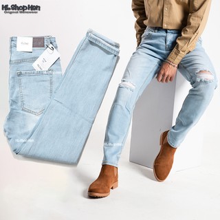 Quần jean rách routine mẫu quần bó nam skinny ống côn co giãn