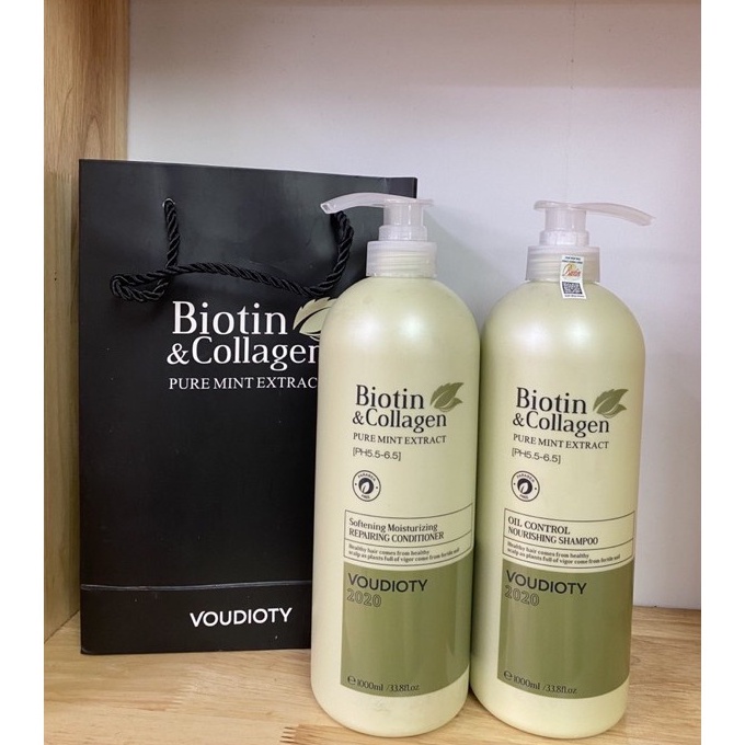 Bộ Dầu Gội Xả Biotin- Collagen Giảm Rụng Tóc Phục Hồi Khô Sơ Hư Tổn 1000ML VOUDIOTY đủ màu