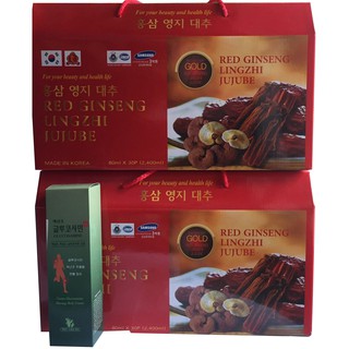 Combo 2 hộp Nước hồng sâm Linh chi Táo đỏ-RED GINSENG LINGZHI JUJUBE GOLD 30 gói x 80ml, tặng dầu lạnh, Sâm Yến Thái An