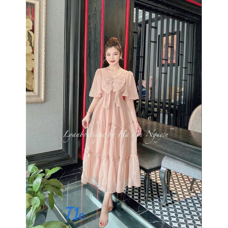 Đầm maxi voan bi nổi nơ, Đầm Váy Xoè Nơ Vol Bi Nổi Kèm Lót Cao Cấp | BigBuy360 - bigbuy360.vn