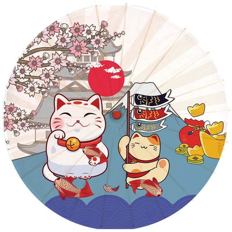 Ô giấy cổ trang hình MÈO CẦM CỜ cosplay chụp ảnh in họa tiết đẹp phong cách NHẬT BẢN trang trí anime