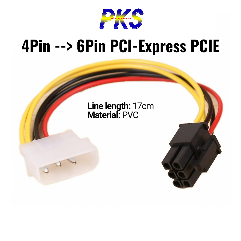 Dây Cáp Chuyển Đổi Nguồn Điện 17cm Cho Thẻ Video PC 4Pin Sang 6Pin PCI-Express PCIE