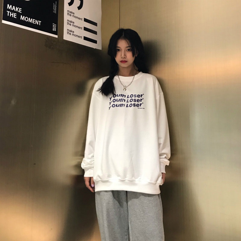 Áo Sweater Dài Tay Dáng Rộng Thời Trang Hàn Quốc Đơn Giản Dành Cho Nữ