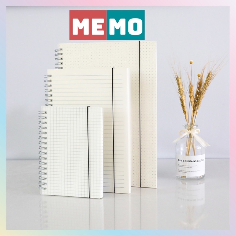 Sổ tay ghi chép lò xo MEMO bìa còng A6, A5, B5 nhựa trong suốt, giấy cực đẹp làm bullet journal