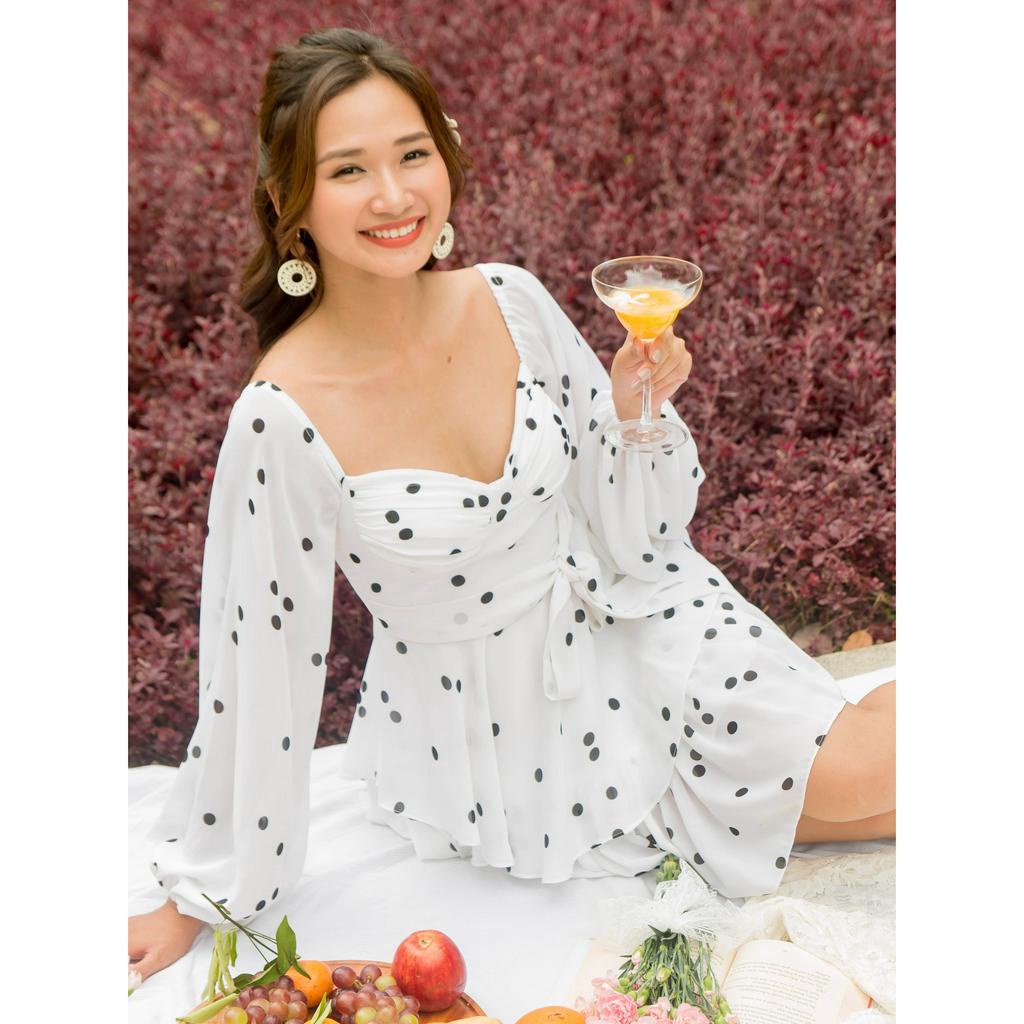 Dovita Đầm ngắn cổ thuyền tay dài #0036 xinh xắn đi chơi đi dạo cuối tuần