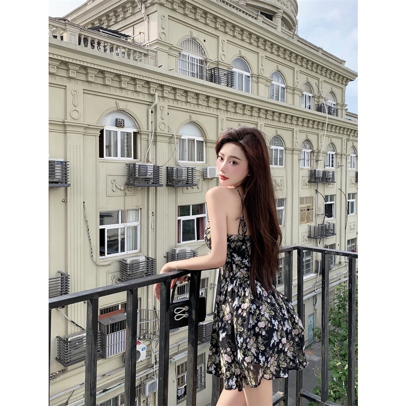 Đầm voan hoa hai dây thời trang mùa hè cho nữ