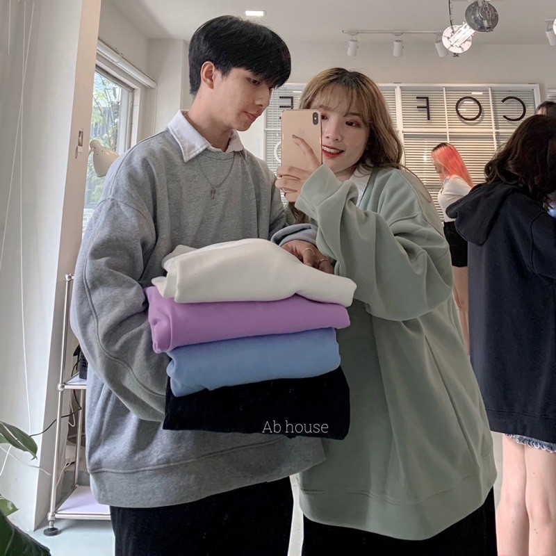 Áo Sweater Nỉ Bông Trơn Form Rộng Unisex (Ảnh Thật/Có sẵn)
