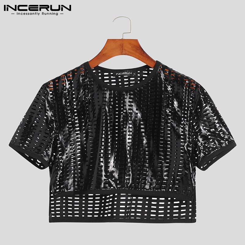 Áo nam INCERUN tay ngắn thiết kế thời trang độc đáo