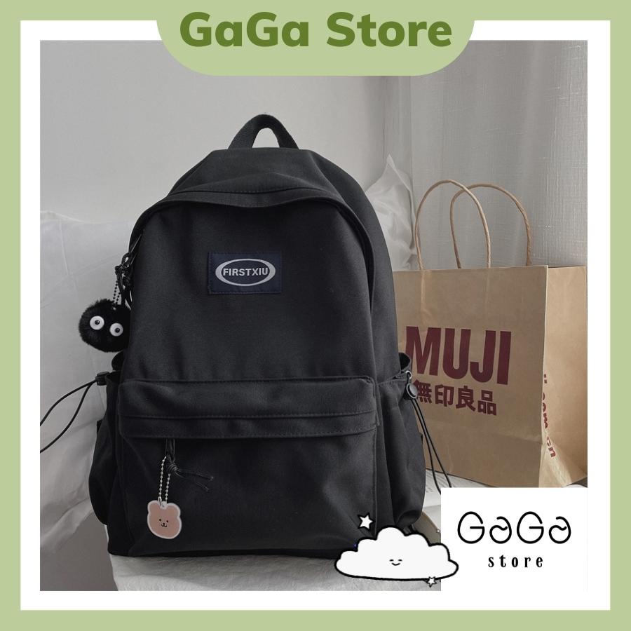 Balo nữ đi học basic, cặp sách trơn ulzzang hàn quốc thêu tem first xiu B224