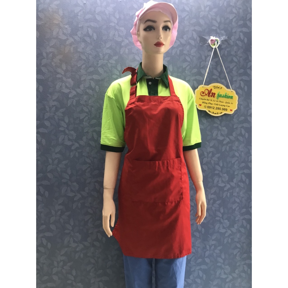 Tạp Dề Kaki Dài Màu Đỏ Nam/Nữ Nhân Viên Phục Vụ Quán Cafe, Nhà Hàng, Gia Đình_hÌNH CHỤP THỰC