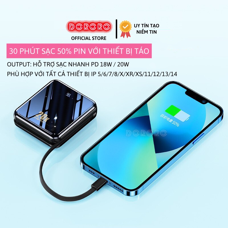 Sạc dự phòng  REMAX 20000mAh /10000mAh 22.5W RPP-51/RPP-285 - Pin dự phòng REMAX có cáp sạc nhanh cho IP và Android