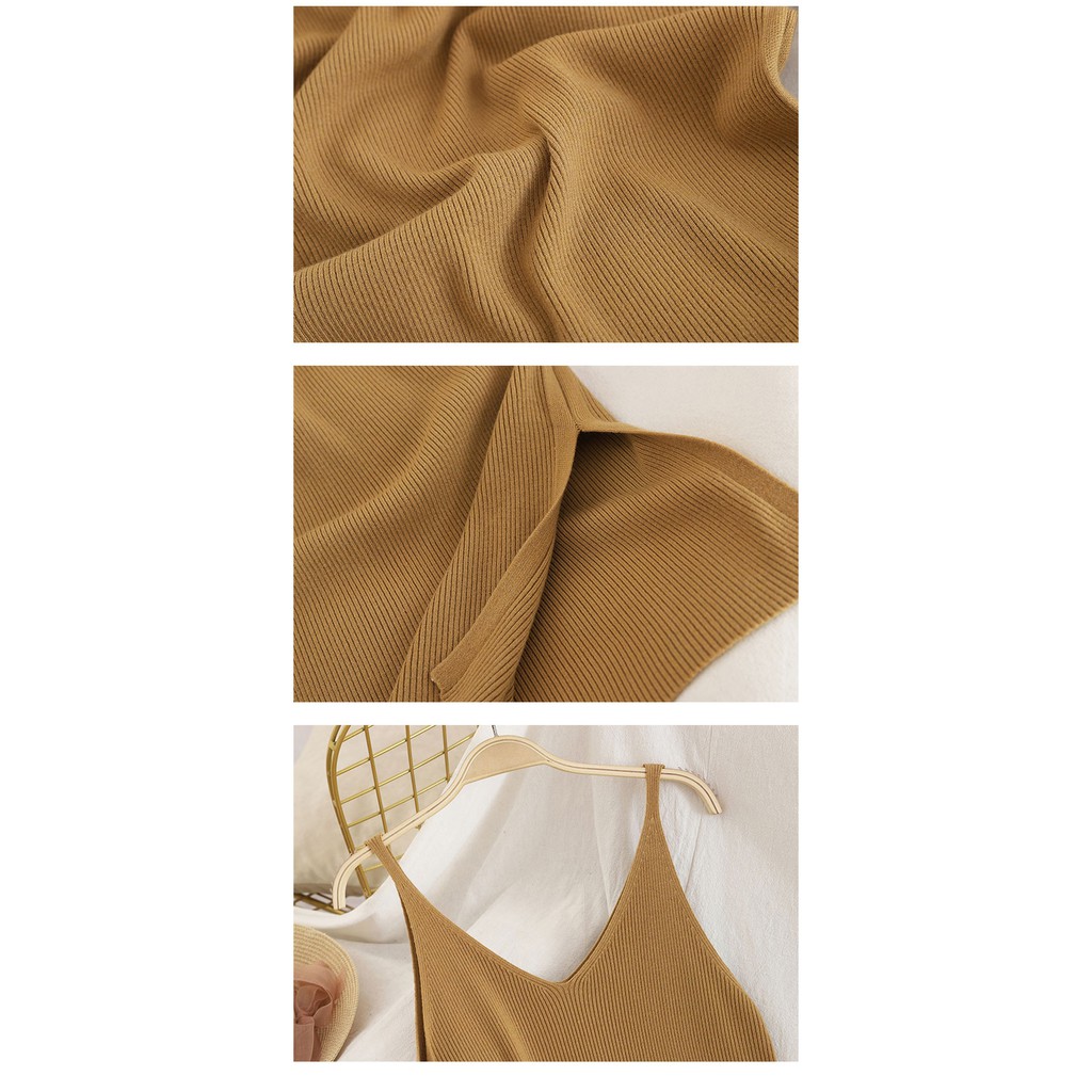 Váy len tăm 2 dây dáng dài xẻ vạt dưới giá siêu rẻ