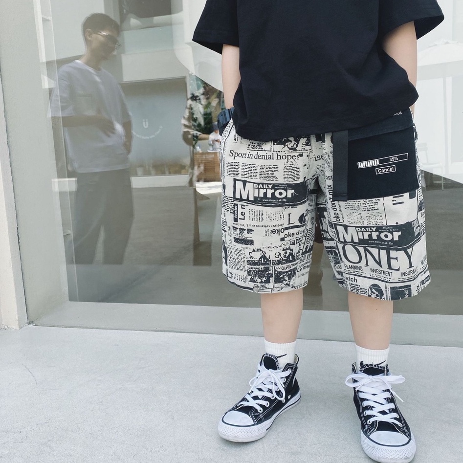 QB219- Quần short bé trai họa tiết báo in sz 90-150, quần đùi cho bé thời trang
