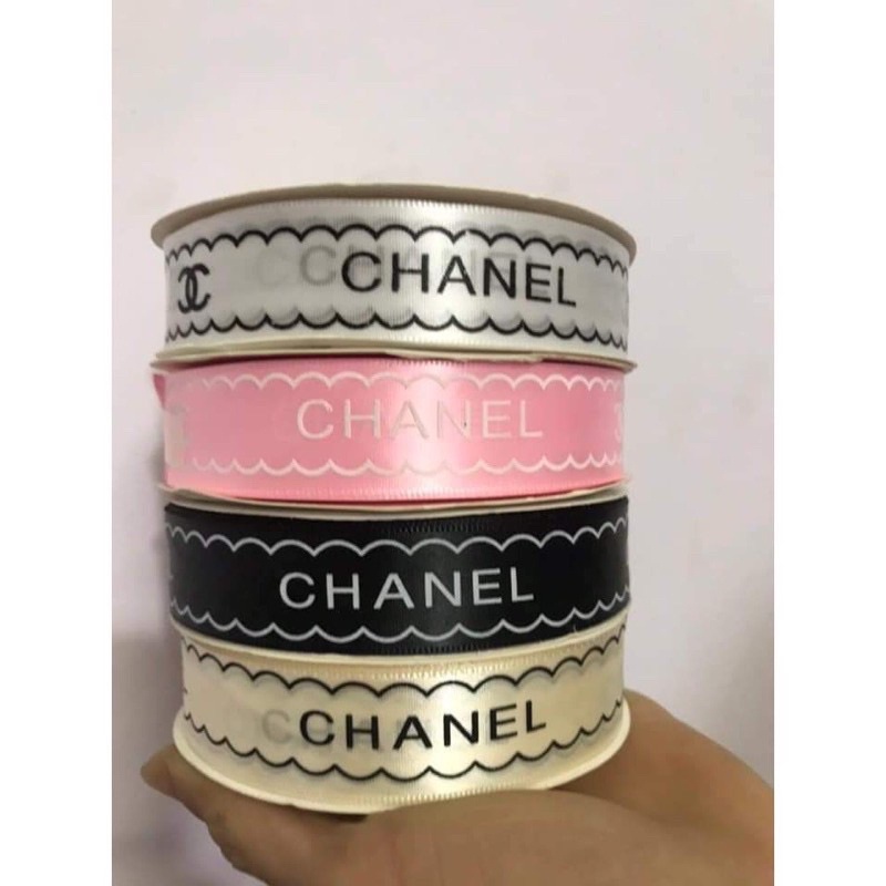 Ruy Băng Lụa Chữ Chanel Bọc Hoa, Gói Quà, Trang Trí Bánh Sinh Nhật Bản 2,5cmx45m