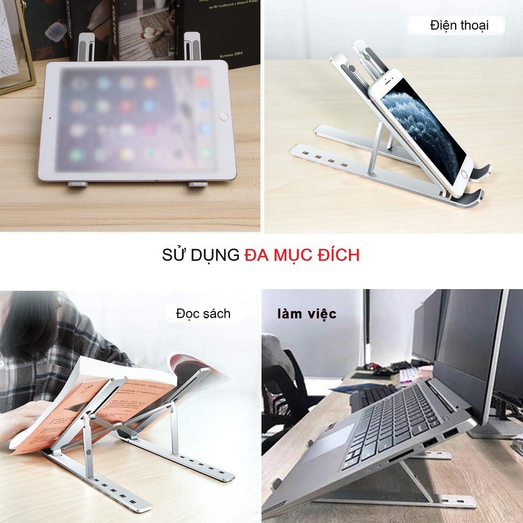 Giá đỡ LAPTOP, MACBOOK, IPAD bằng nhôm có thể điều chỉnh được độ cao, đế tản nhiệt laptop, đế kê laptop nhôm cao cấp