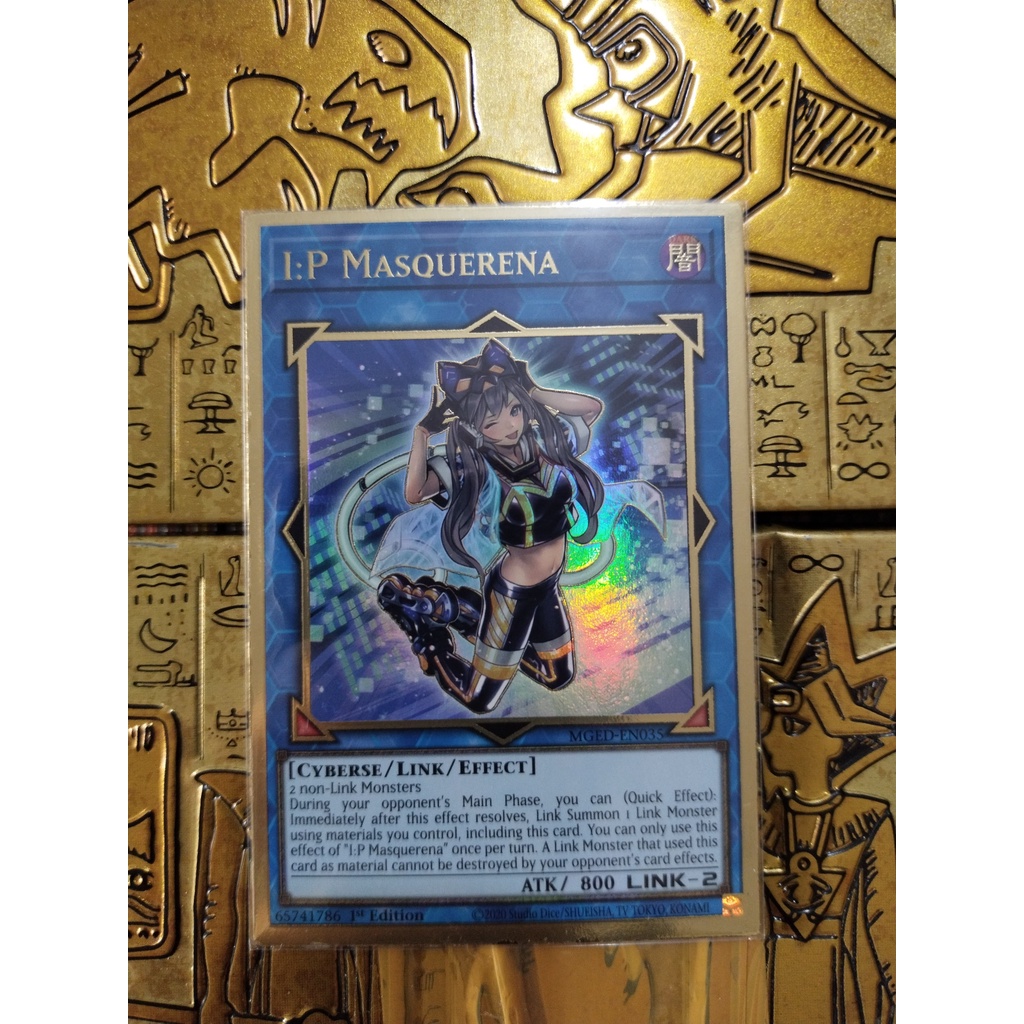 Thẻ trò chơi Yugioh chính hãng Konami UK I:P Masquerena - MGED-EN035 - Premium Gold Rare