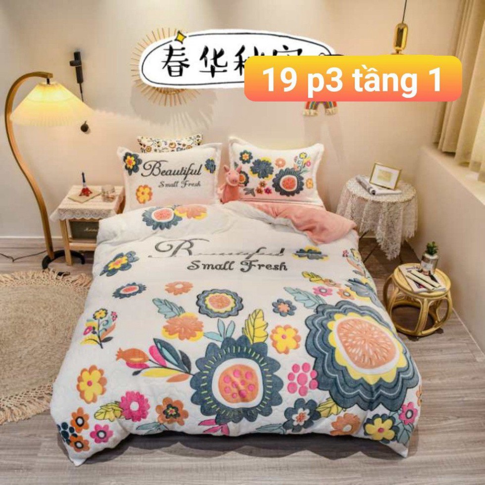 ( Hàng chuẩn loại 1 ) Bộ chăn ga gối nỉ nhung tuyết mịn cao cấp 5D nhiều màu( chát chọn mẫu)