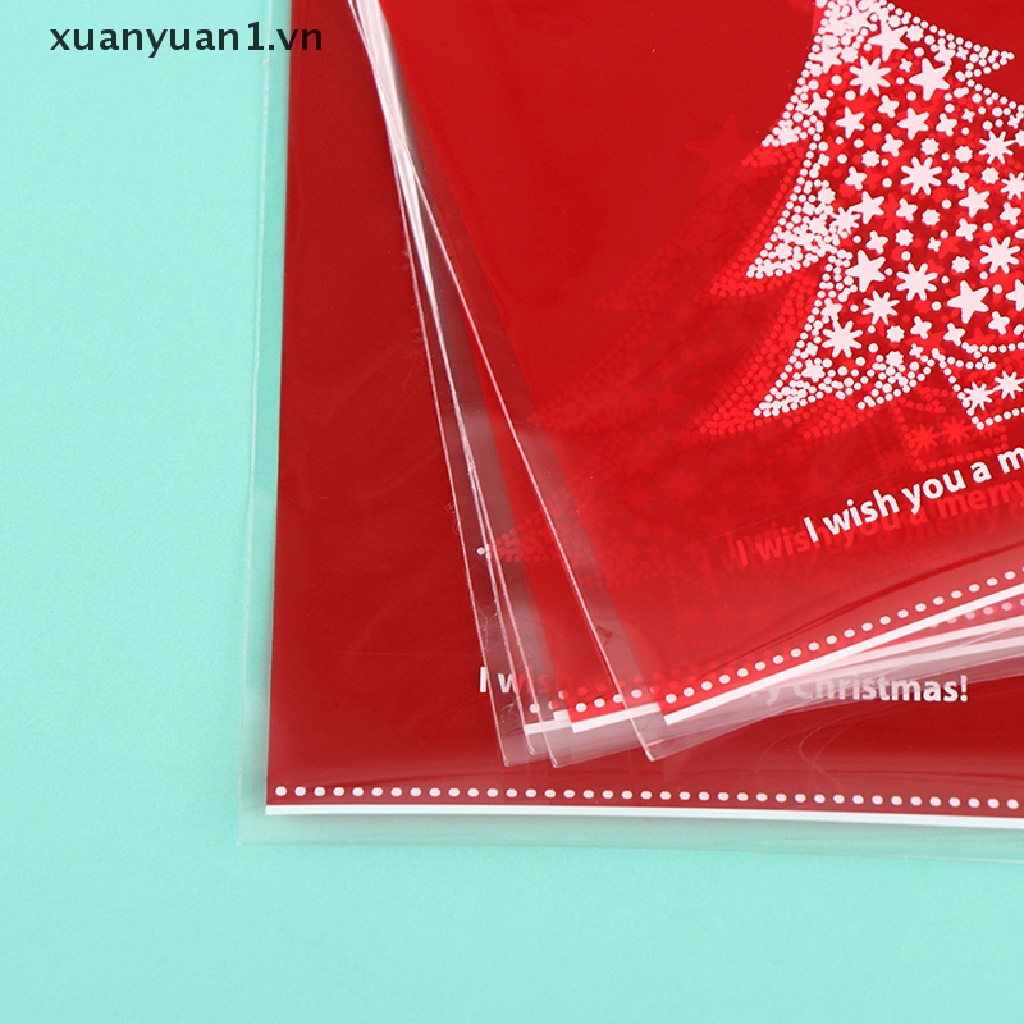 Set 100 Túi Nhựa Đựng Bánh Kẹo Giáng Sinh Tự Dính Kích Thước 10X10Cm