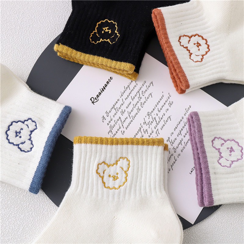 Tất cổ ngắn nam nữ vớ cún thêu viền  cố thấp thời trang hàn quốc đẹp giá rẻ ccotton kháng khuẩn MRSOCKS VN007