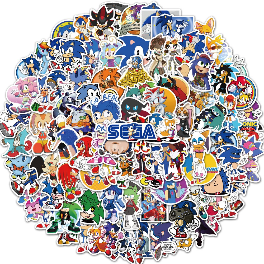 Set 100 miếng sticker dán trang trí chống thấm hình nhân vật trong Sonic the Hedgehog