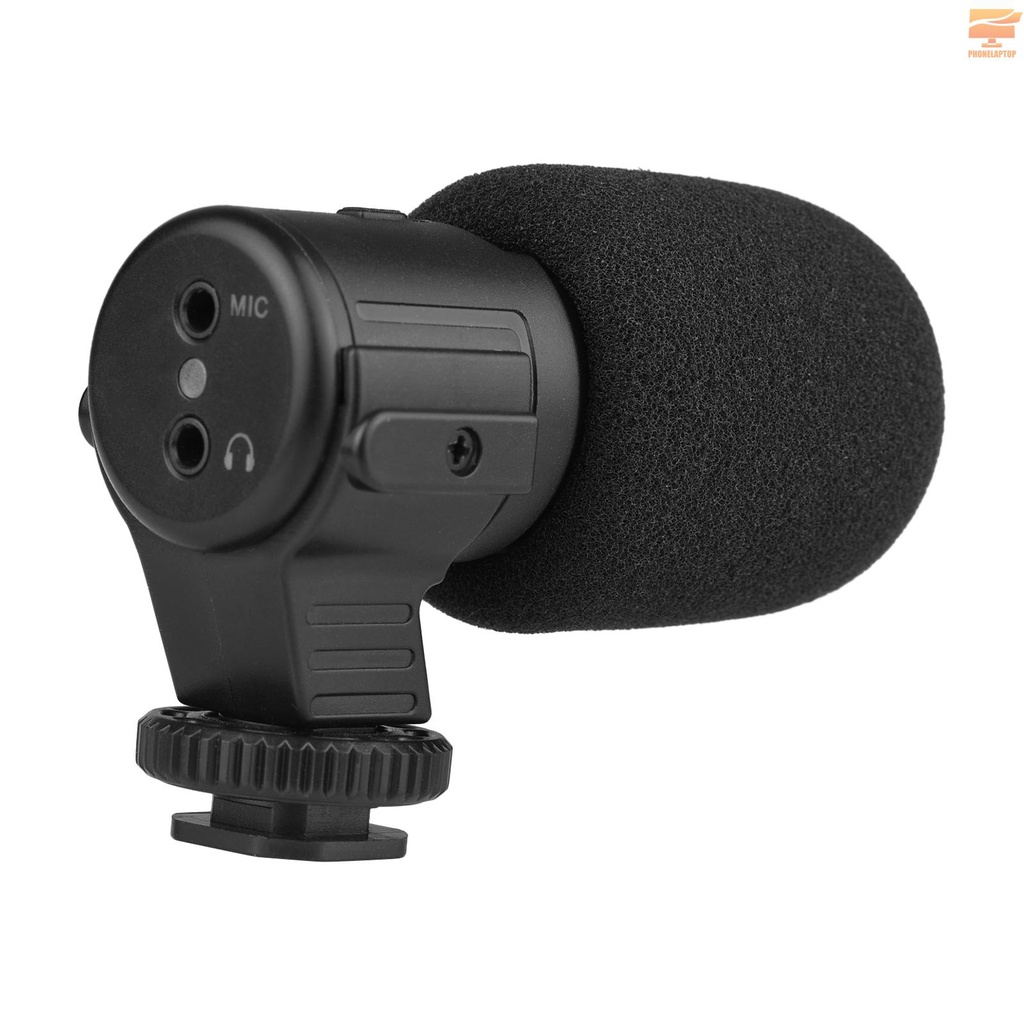 On-camera Cardioid Video Record Microphone with 3.5mm Monitoring Jack Volume Control Foam Windshield 1/4-inch Cold Shoe Mount with Built-in 110mAh Battery for DSLR Camera Recording