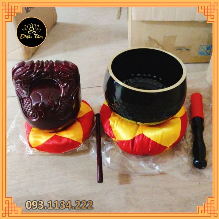 Chuông mõ tụng kinh Phật gia trì Đài Loan 4 inch đen