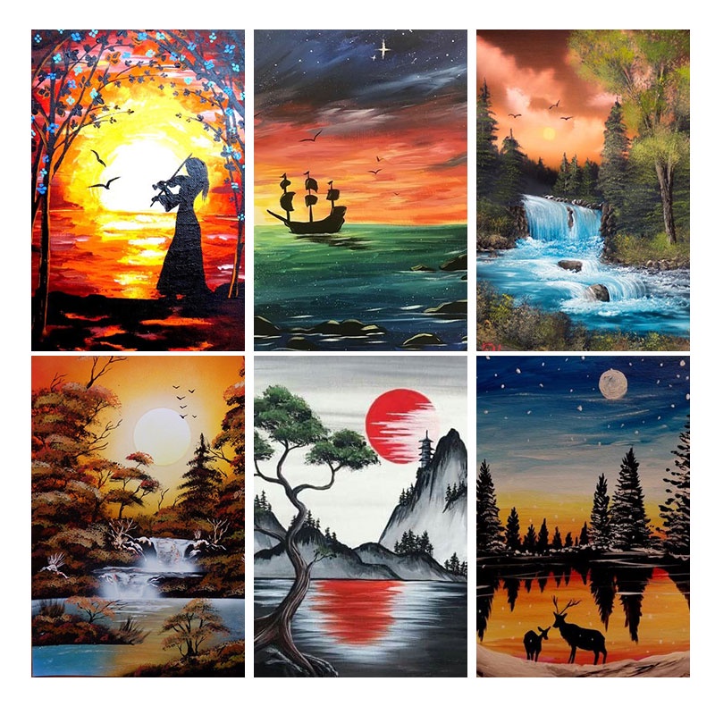 Bộ Tranh Đính Đá 5d Họa Tiết Hoàng Hôn Độc Đáo Kích Thước 30x40cm Diy Dùng Trang Trí Nhà Cửa