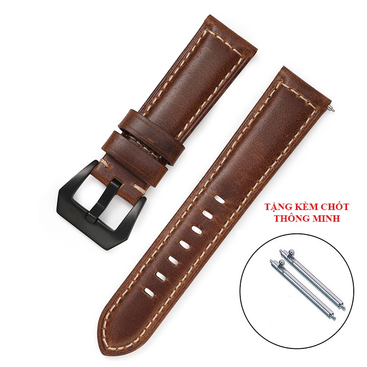 Dây đồng hồ nam da bò thật BO-13 dày dặn, kiểu dáng thể thao size 20/22/24 dùng được cho đồng hồ thông minh