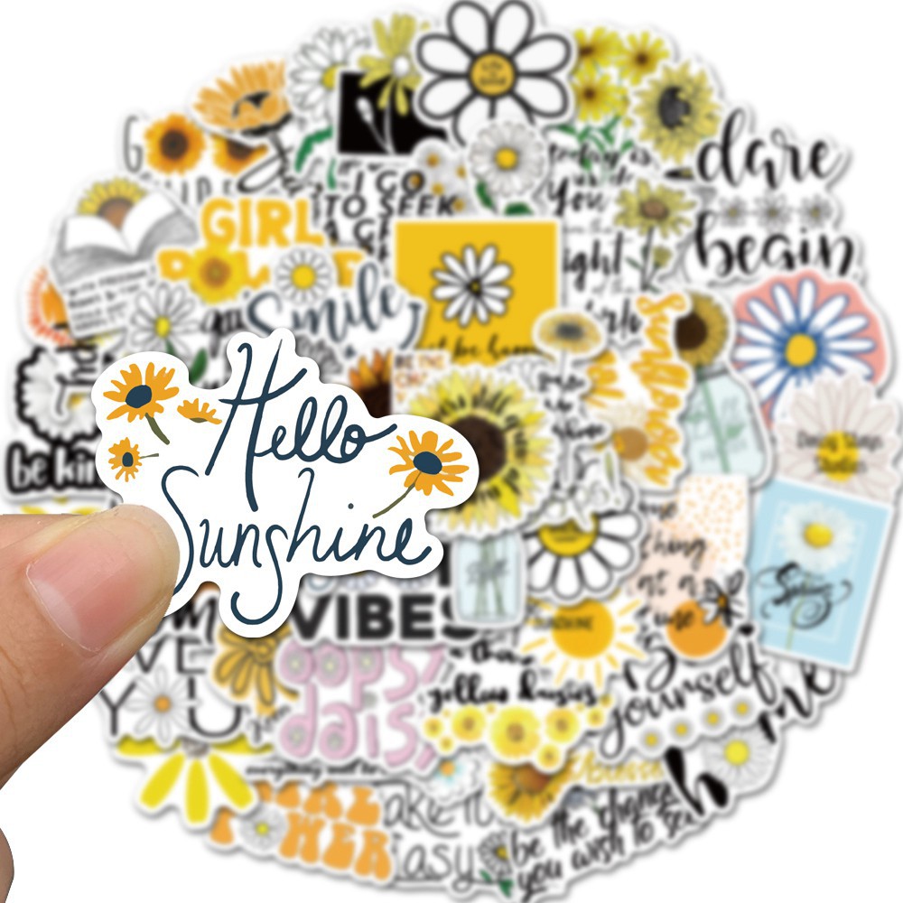 Sticker chống thấm nước Hoa cúc 50 chiếc dán nón bảo hiểm, laptop, vật dụng,…