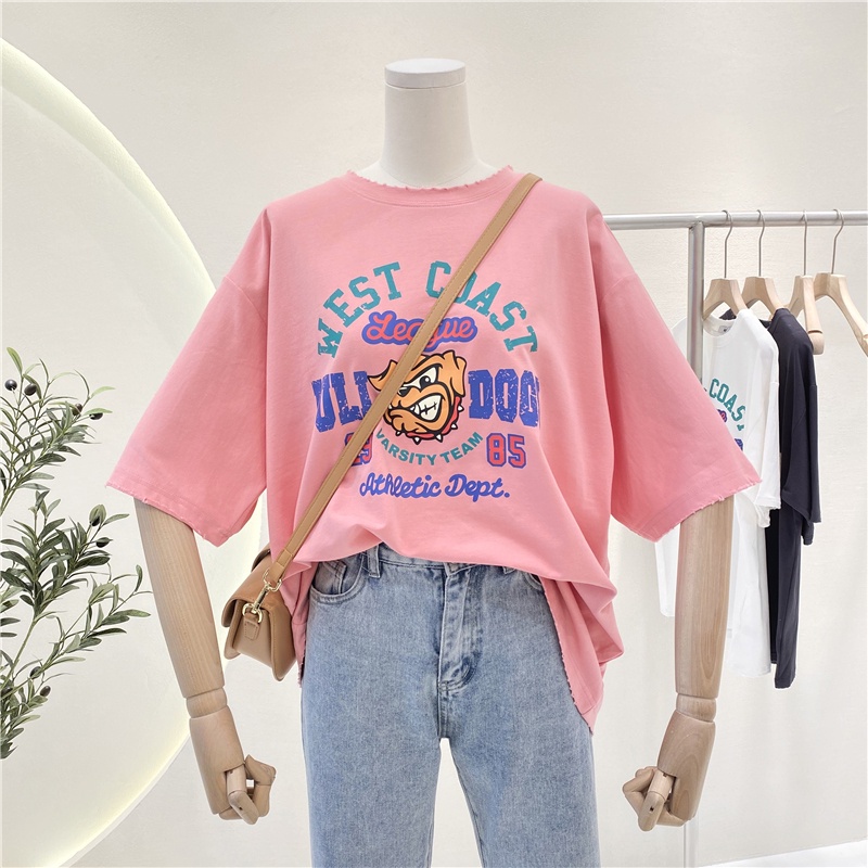 SUXI Áo Thun Tay Ngắn Dáng Rộng In Hình Phong Cách Retro Hàn Quốc Cho Nữ