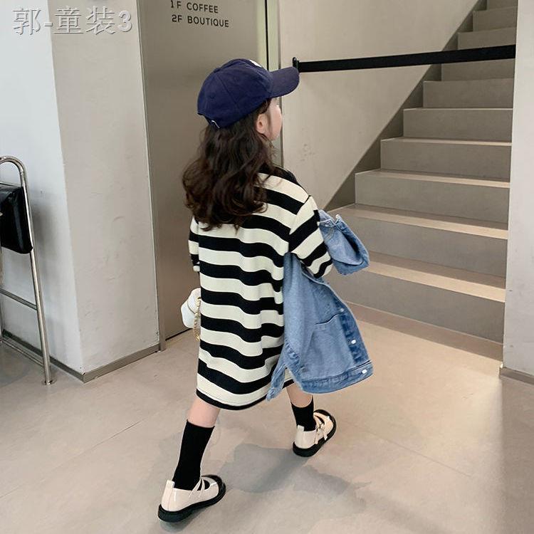 Đầm Thun 100% Cotton Cổ Polo Dài Ngang Gối Họa Tiết Kẻ Sọc Ngang Thời Trang Thu Đông Hàng Mới 2022 Dành Cho Bé Gái