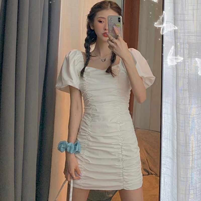 Váy Nữ Ôm Body Tay Bồng Cổ Vuông Nhún Bèo SIXTEEN. | BigBuy360 - bigbuy360.vn