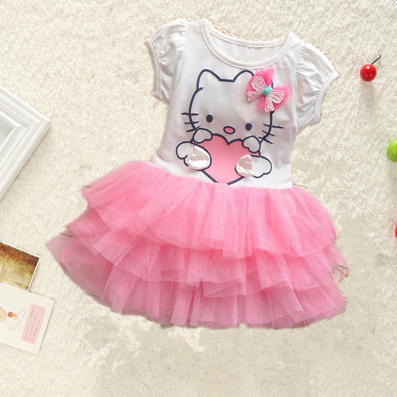 Đầm Xòe Hình Mèo Kitty Đáng Yêu Thời Trang Cho Bé Gái akku