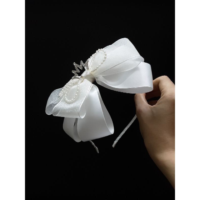 Cài tóc trắng đinh vương miện dây xinh cho bé