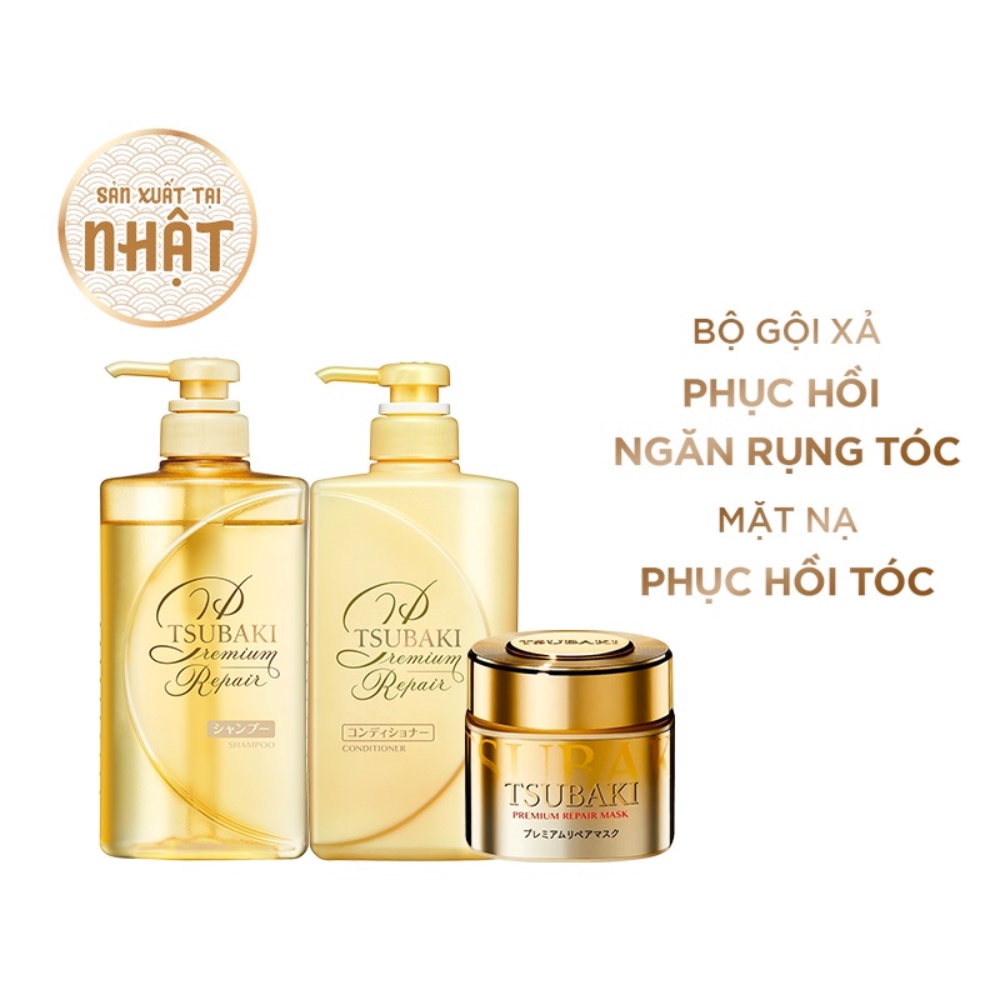 Tsubaki. Combo gội xả phục hồi ngăn rụng tóc Premium Repair (490ml/chai) và mặt nạ tóc phục hồi hư tổn (180g)