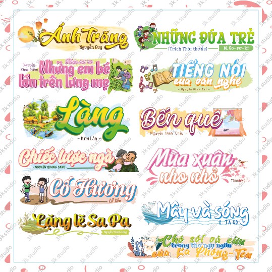 Set 42 sticker Tựa Bài Ngữ Văn Lớp 9 - Cả 2 học kì - Tem dán tựa bài văn lớp học lớp 9 - Sticker Văn 9