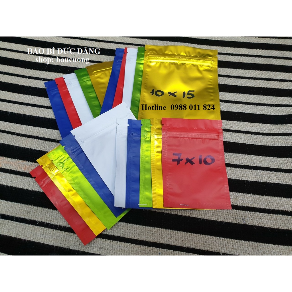 100 chiếc túi zip mini màu, bên trong tráng nhôm đựng 50g bột cỡ 10x15cm