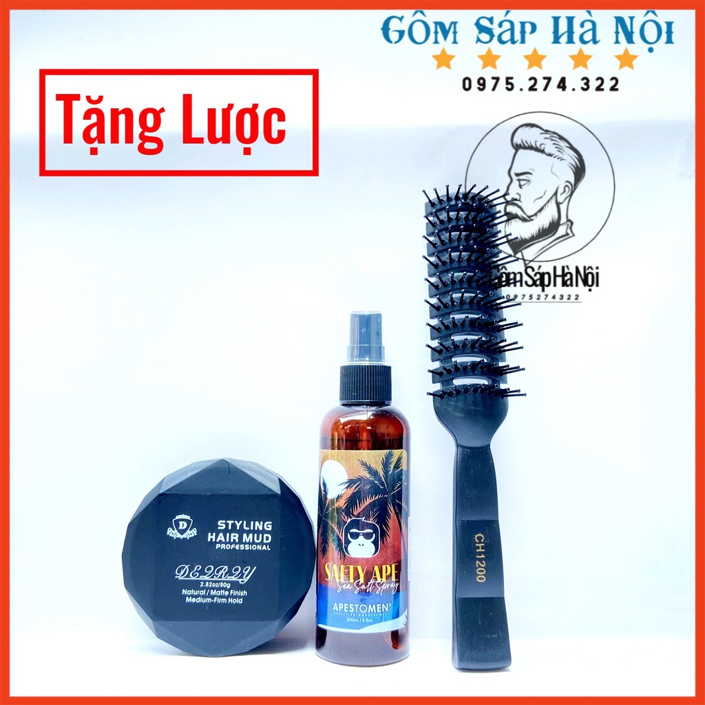 Xịt Dưỡng Tóc, Phồng Tóc  APESTOMEN Salty Ape Sea Salt Spray + SÁp vuốt tóc D STYLING HAIR MUD siêu giữ nếp + Lược