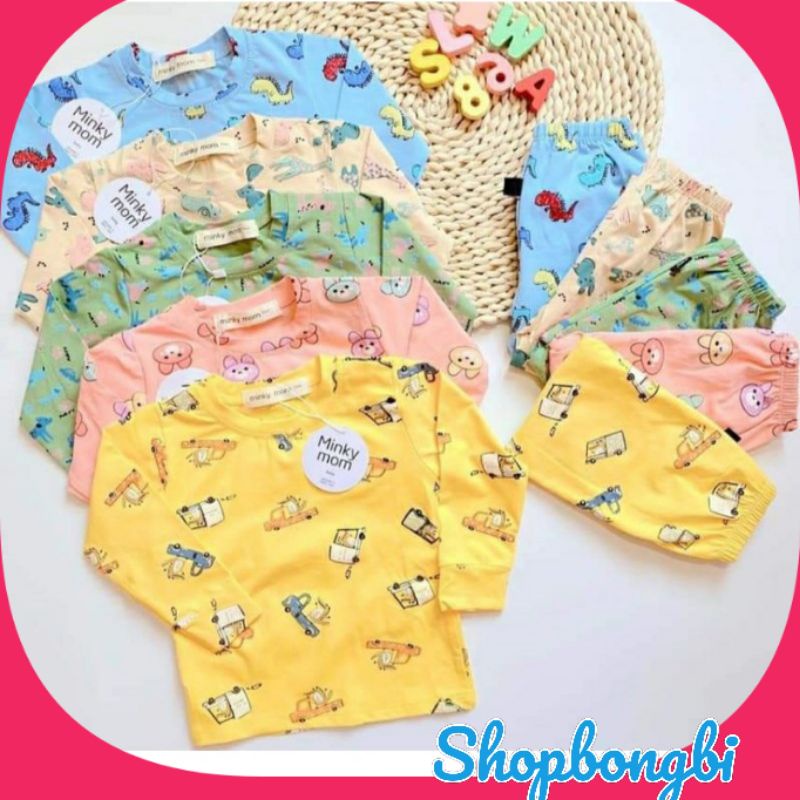 Bộ dài tay cho bé Minky mom cotton 100% họa tiết dễ thương cho bé